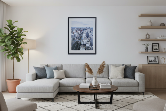 Sapporo cityscape print in living room